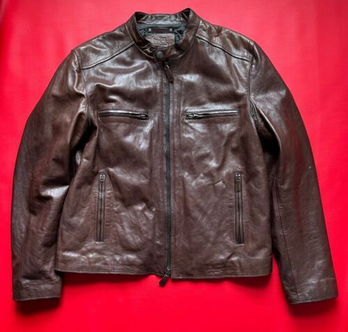 Coach Bleeker Men's Dark Brown Fawn Leather Racer Moto Jacket Size XL
