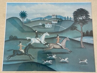 Steven Klein Country Fox Hunt Scene Art Print Vintage 15'' x 13''