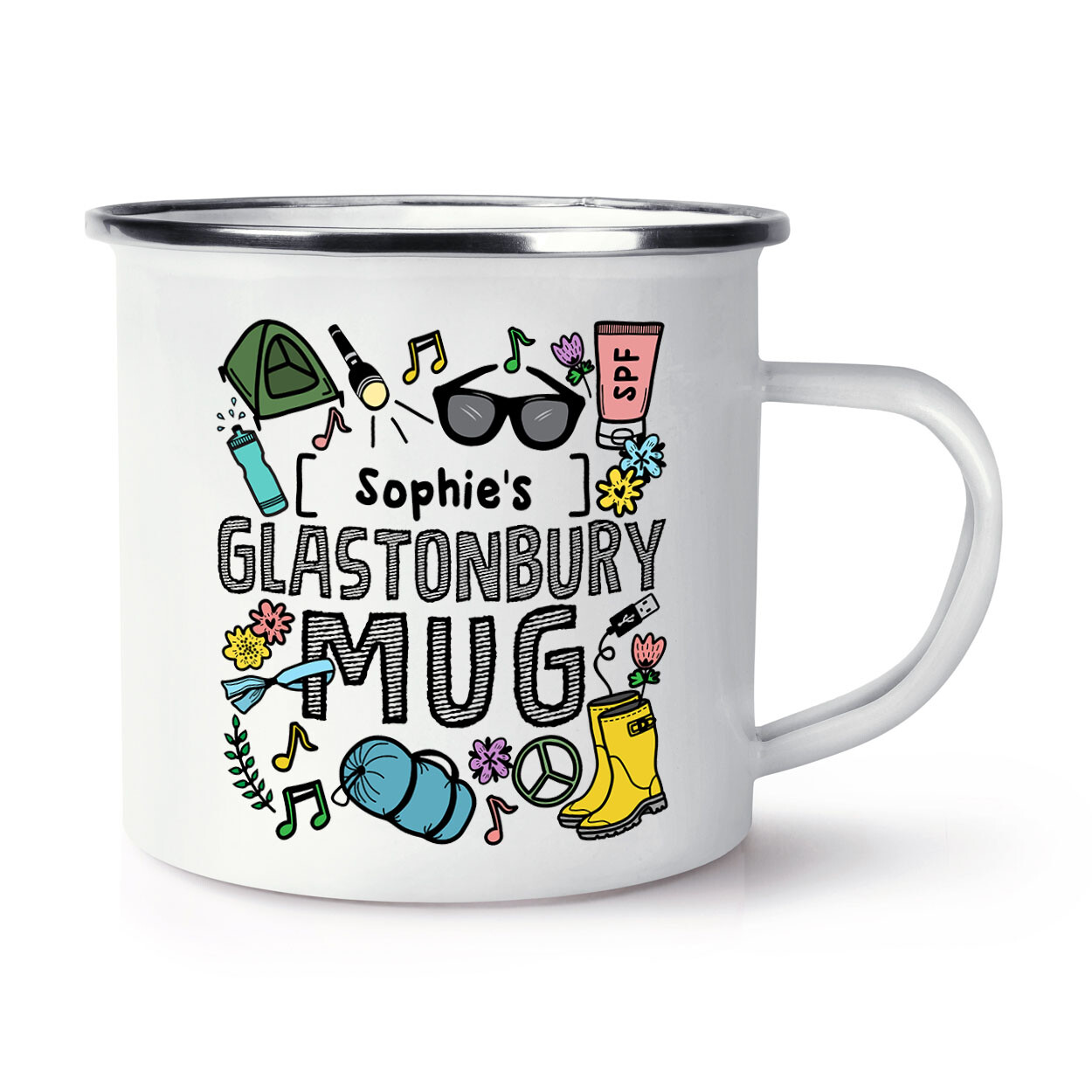 Personalised Name's Glastonbury Mug Inspired Enamel Mug Cup Festival 2023