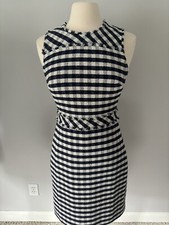 J. Crew Size 2 Towel Sheath Dress Gingham Blue Ivory Checkered Sleeveless Lined
