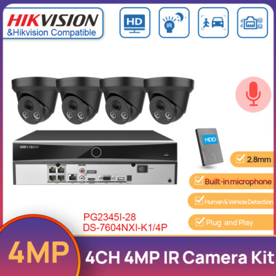 Hikvision 4CH CCTV System Kit 4Channel AcuSense 4K NVR MIC 4MP IR POE Camera Lot