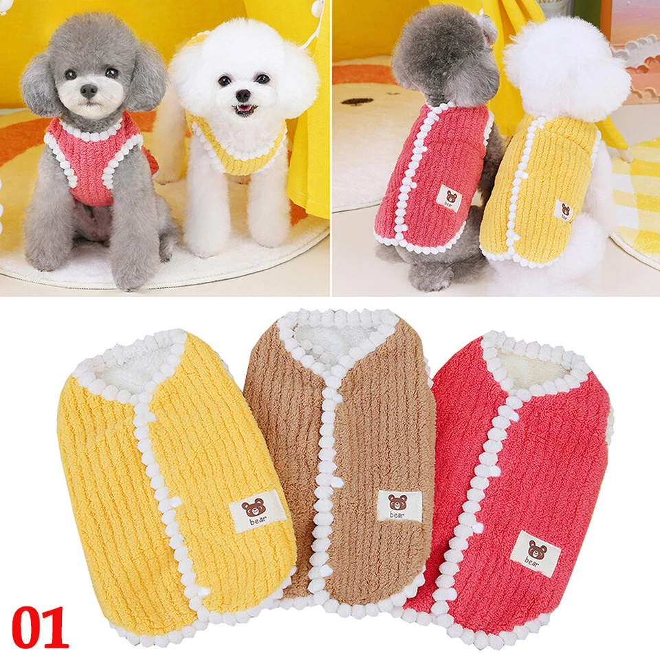 Small Dog Clothes Pet Chihuahua Winter Warm Fleece Vest Cartoon Puppy Cat Coat ! - Image 2 of 4