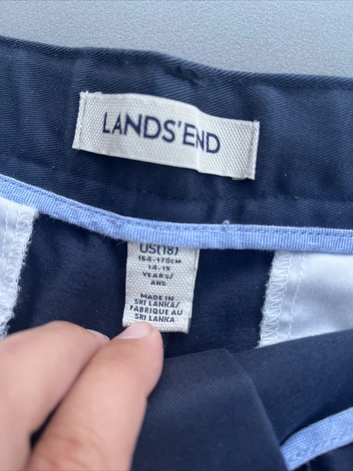 Uniforme Escolar Lands' End Niños Pantalones Cortos Chinos Activos Talla 18 Azul Marino 100% Algodón Foto 3 de 4