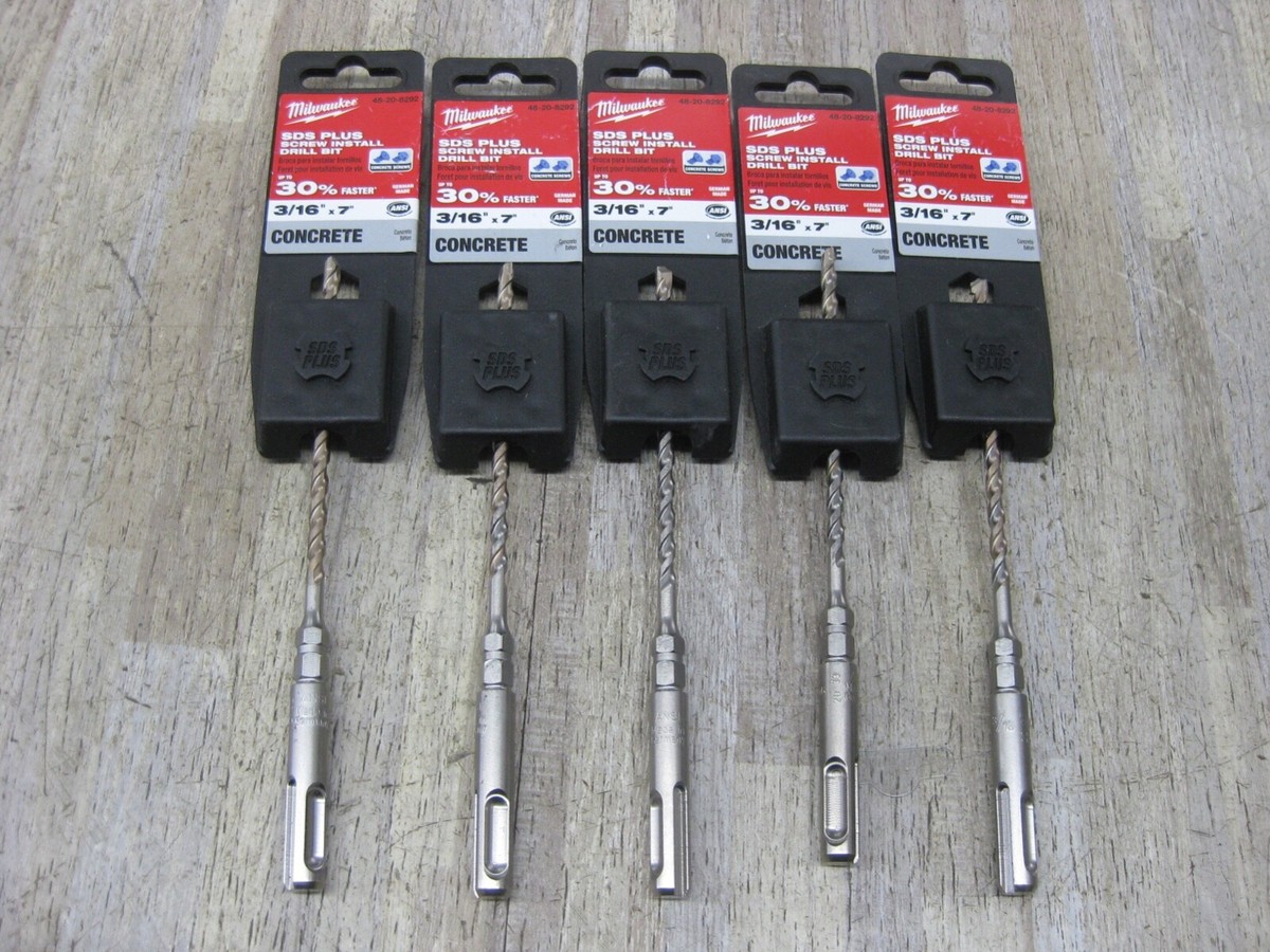 5 PCS Milwaukee SDS PLUS SCREW INSTALL DRILL BIT CONCRETE 48-20