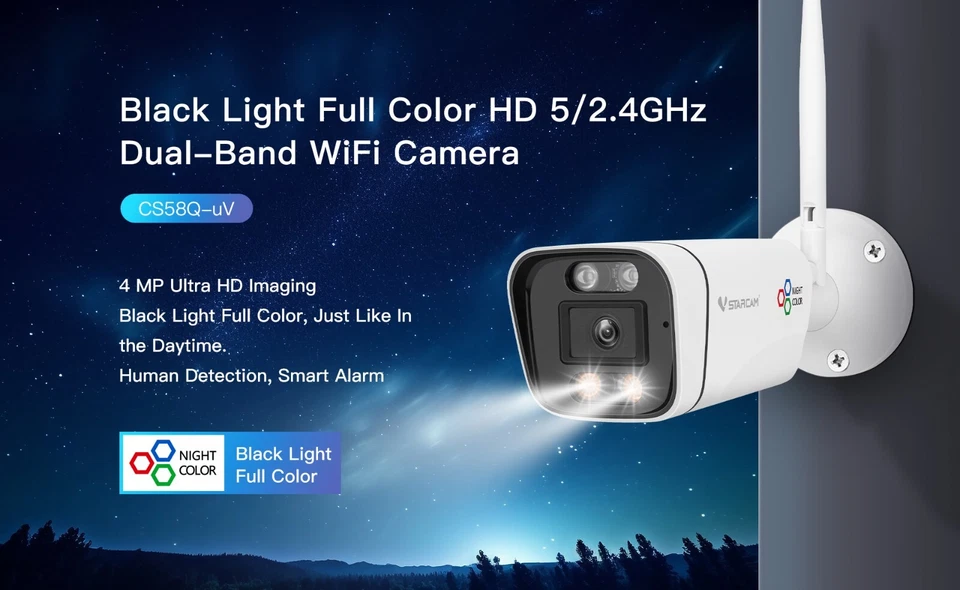Vstarcam CS58Q-UV 4MP Black Light Full Color HD WiFi Camera IP67 Waterproof Cam - Image 2 of 4