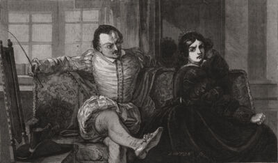 Exhibition of The Royal Academy. ''The wooing of Katharina''. Romance 1847 print