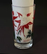 Vintage Glass Boscul Peanut Butter COLUMBINE Red White Backward 3 for Script E