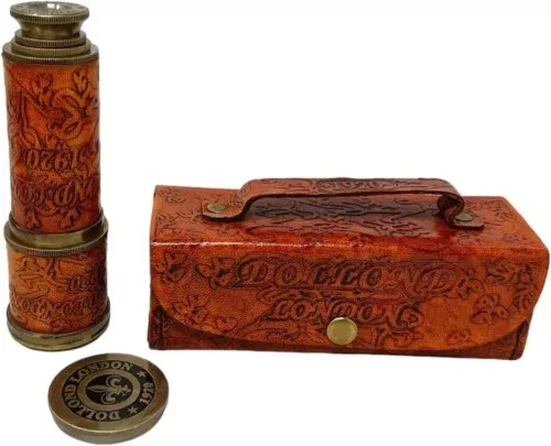 Nautical Telescope Designer Leather & Brass Hand held Vintage Telescope - Image 4 of 4