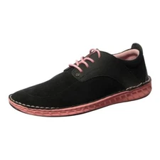 Backjoy Zen Oxford Black Suede Comfort Shoes Pink Sole Sneakers Women Size 8