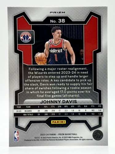 2023-24 Panini Prizm Ruby Wave #38 Johnny Davis Washington Wizards - Picture 2 of 2