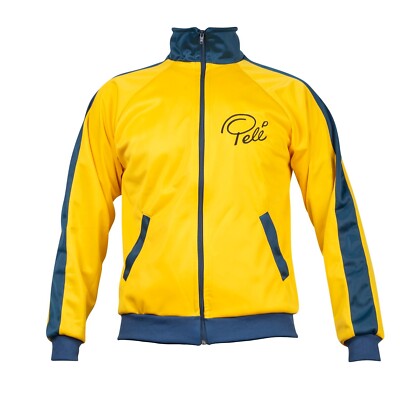 Legendäre Pele gelbe Tribute Jacke Fußball Sport Retro Vintage Reißverschluss