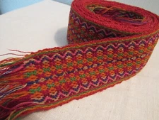 Vintage Handwoven Red Multi Wool Sash Tie Belt Boho Chic 2.5" Wide 96” Long