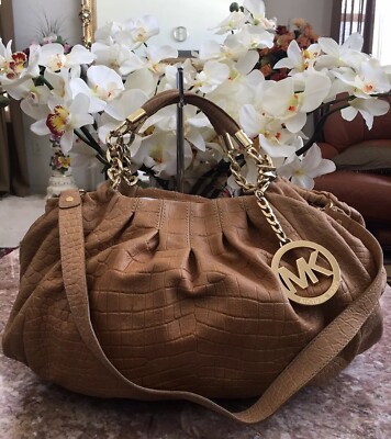 Michael Kors Erin Large Brown Crocodile Leather Shoulder 