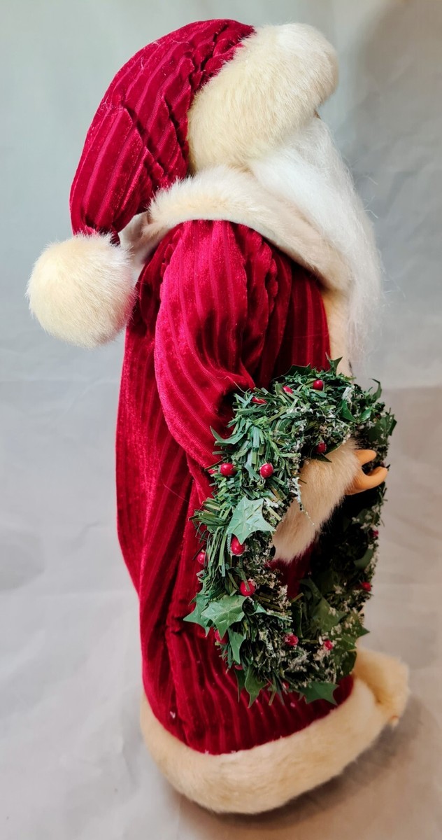 Jolly Santa Claus in Red with Wreath Large Christmas Figurine 18.5