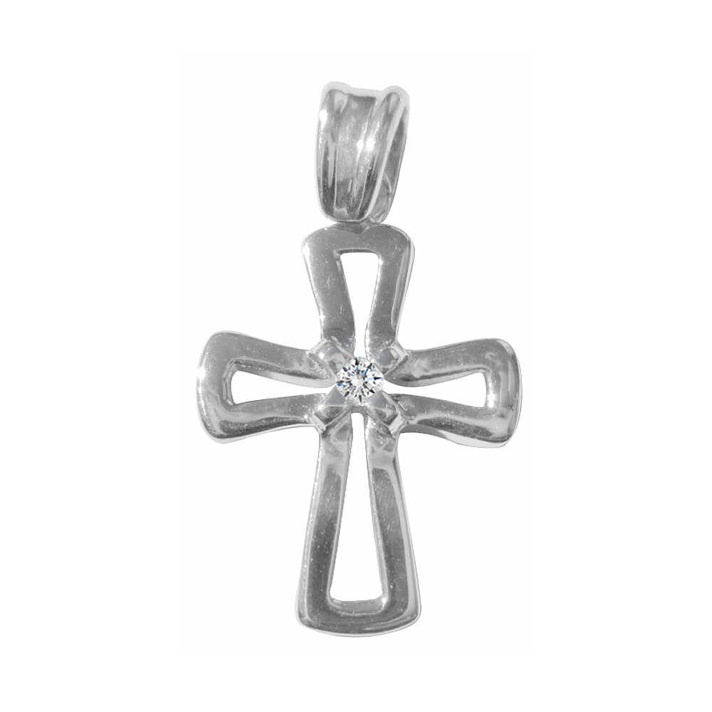 Authentic 925 Sterling Silver Cubic Zirconia Flared Open Cross ...