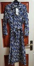 ZARA  BLUE / BLACK PRINTED MIDI COLLARED SHIRT DRESS WITH BELT SIZE LARGE BNWT 
