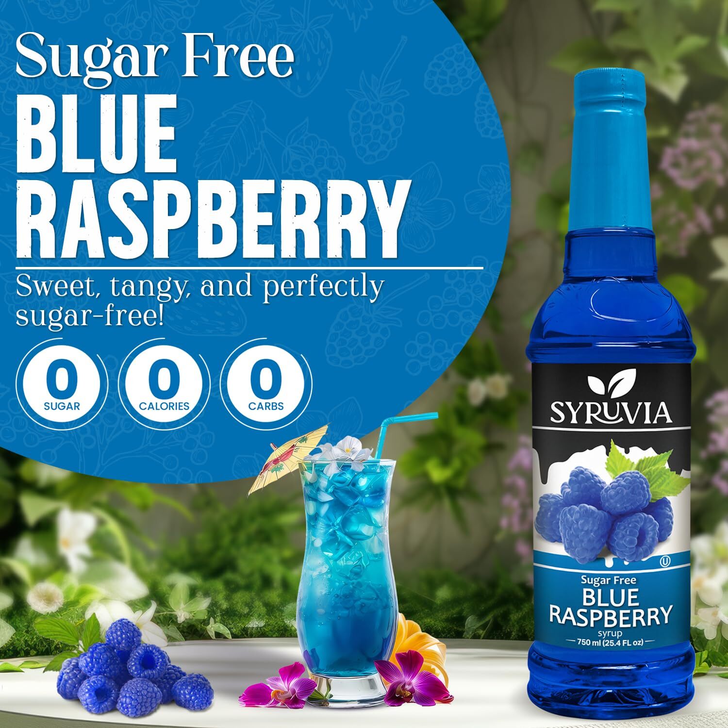 Syruvia Sugar Free Blue Raspberry Syrup 25.4 fl oz, for Drinks, Shakes & More