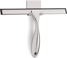 All-Purpose Stainless Steel Shower Squeegee for Glass Doors with Adhesive Hooks