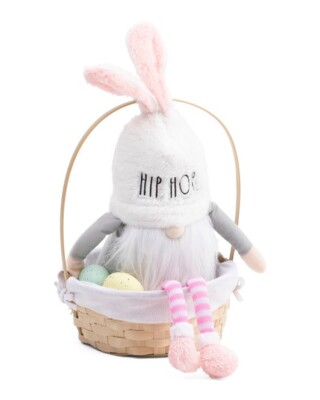 Rae Dunn ~ Large ''Hip Hop'' Plush Bunny Gnome in Easter Basket  ~ 17'' T ~ New!
