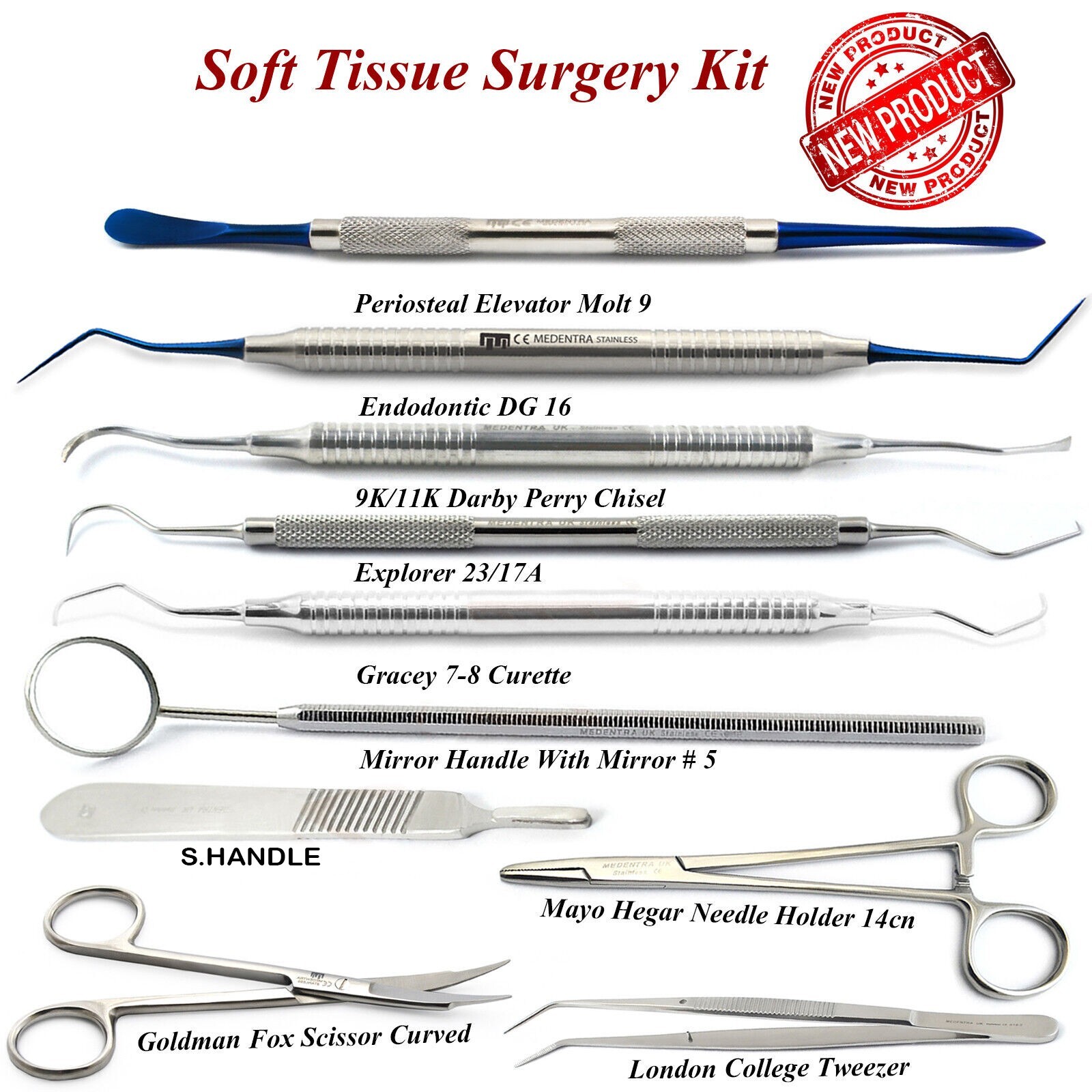 Dental Soft Tissue Kit Periodontal Micro Surgery Implant Periosteal Instruments