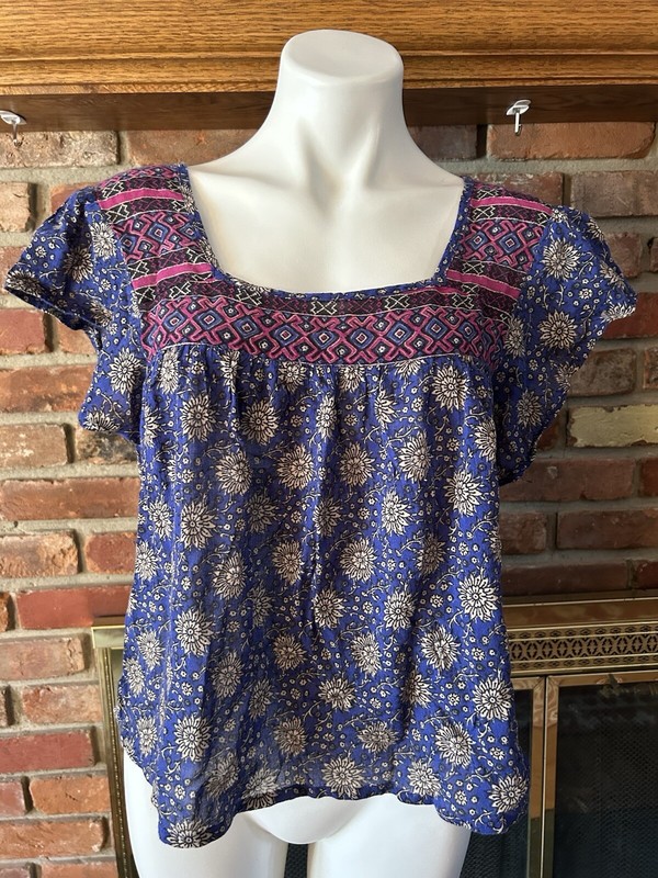 NWT Hollister Blue Floral Squared Necked Top Small