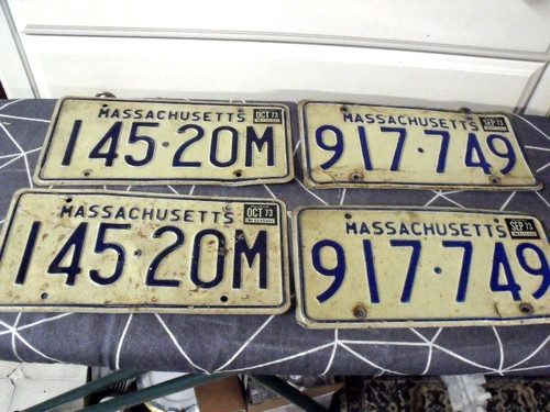 4 VINTAGE 1973 MASSACHUSETTS LICENSE PLATES