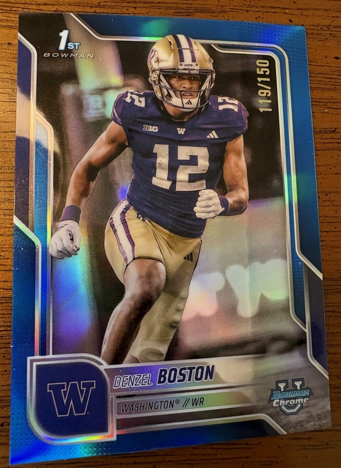 Denzel Boston 2025 Bowman University Chrome 1st Blue Refractor /150 Rookie Card