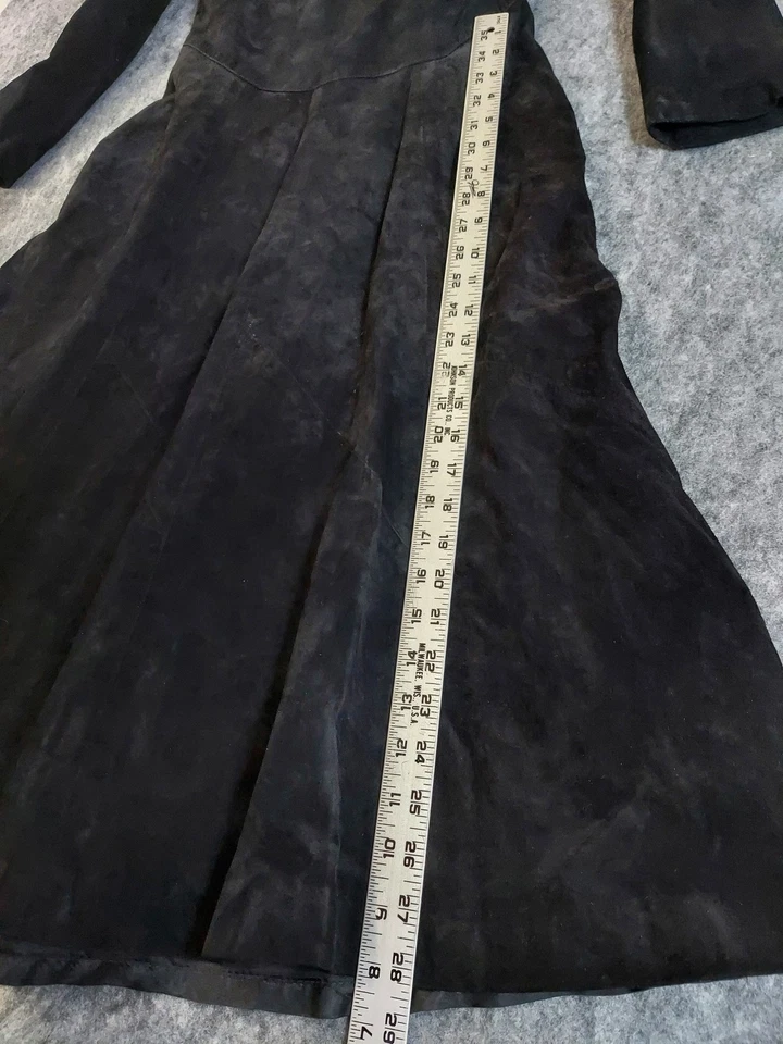 Vtg Ambia Dress Womens 8 Black Leather Suede Long Sleeve 90s Korea Western Flare - Image 3 of 4