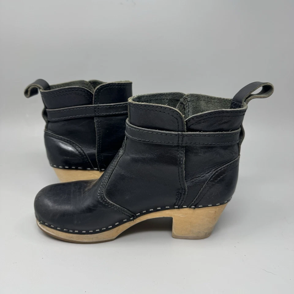 Botas suecas Hasbeens Zip It Emy de cuero negro zueco punta redonda talla 7 EE. UU. Foto 2 de 4