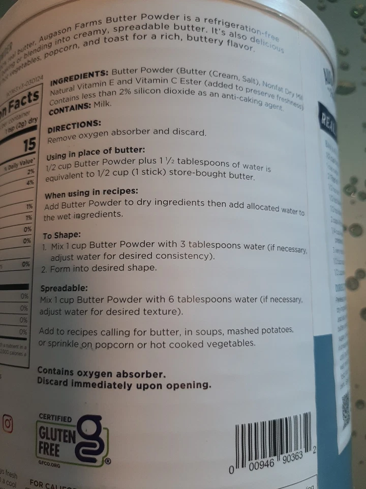 Augason Farms 5-90363 2 libras 4 oz mantequilla enlatada en polvo, 204 porciones Foto 3 de 4
