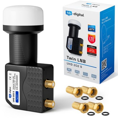 Digital Twin LNB 0,1dB Full HD TV 3D 4K 5K LNC LMB 2 fach Teilnehmer + F-Stecker