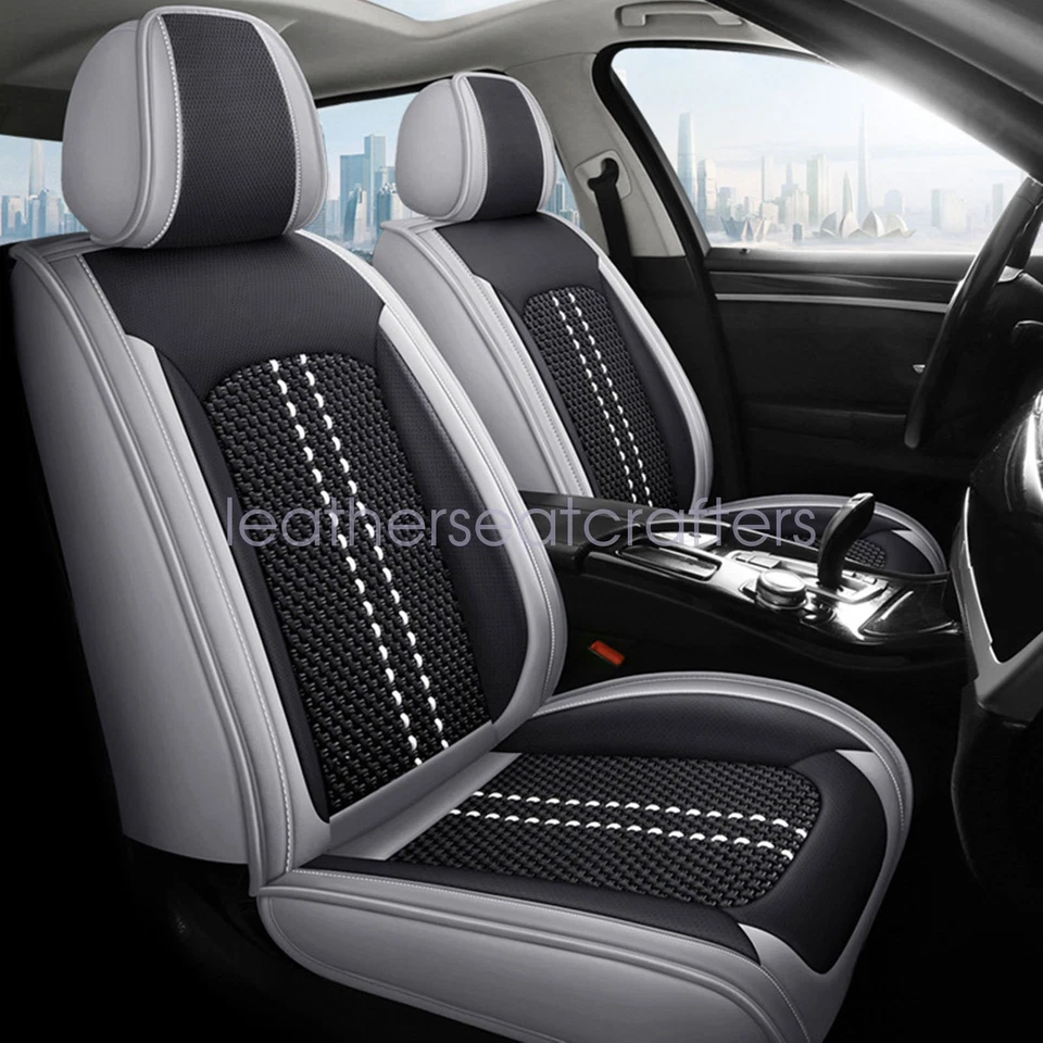 For Toyota Car 5-Sits Full Set Front & Rear PU Leather Protector Seat Cover Gray - Image 2 of 4