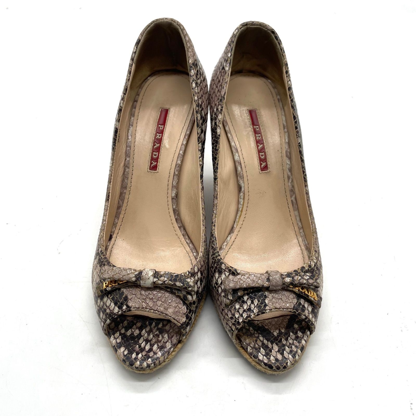 PRADA Beige Python Wedge Pumps Ribbon Logo Hardwa… - image 20