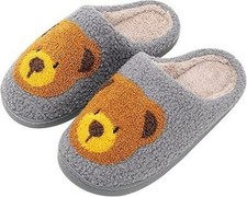 TYFLOVE Teddy Bear Slippers for Kids Smiley Face Slippers Warm Grey Size 12