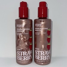 2 Victoria  s Secret PINK Juicy Strawberry Highlighting Body Oil 8oz Squalane