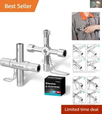 Multi-Functional 4 Way Water Key Set, Chrome Finished, 2-Piece Set