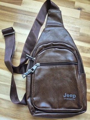 Jeep Buluo Crossbody Bag Purse Faux Leather Shiny Brown Unisex 