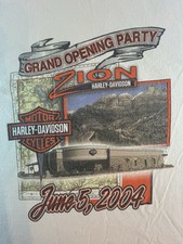 Vtg Zion Harley-Davidson GRAND OPENING 2004 LG White T-Shirt (READ)