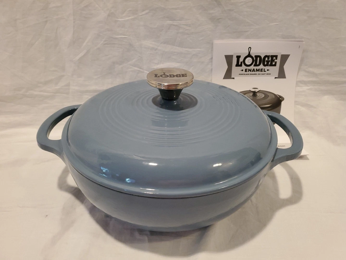 NEW Lodge 3 qt Quart 2.8 L Porcelain Enamel Cast Iron Dutch Oven Blue