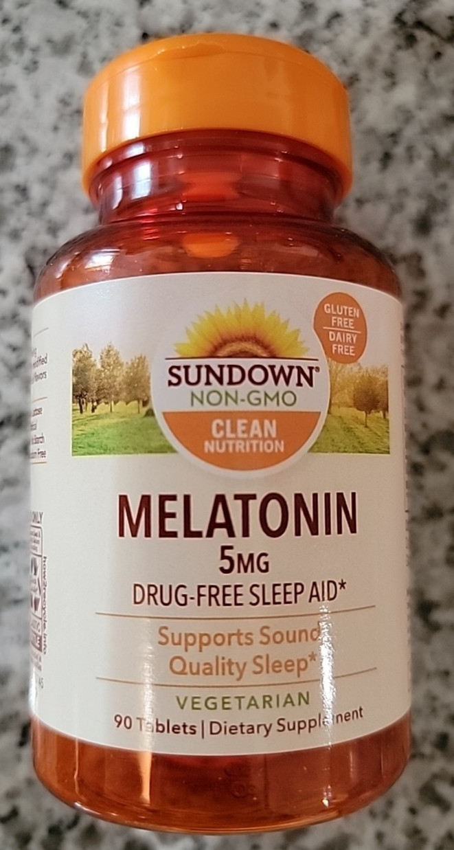 3 Sundown Natural Melatonin 5 mg, Drug-Free Sleep Aid, 90 Coated Tablet Exp 7/27