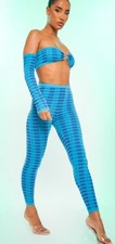 PRETTY LITTLE THING Turquoise Two Tone Knit Legging Halterneck Top Set Sz XS/M