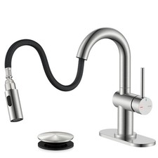 KENES Brushed Nickel Bathroom Faucet with Pull Down Sprayer, Single Handle Ba...