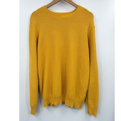 Onia Men's Large L/G Mustard Yellow Textured Knit Crew Neck Cotton Sweater