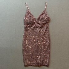 Emerald Sundae Y2K Sequin Bodycon Sparkle Party Glam Pink Mini Dress Women L