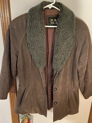 Vtg 80s Suede Leather Pelle Club Coat Sheepskin Bomber Jacket Size Small