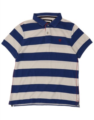 CREW CLOTHING Mens Polo Shirt Large Blue Striped Cotton FL11