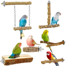 Bird Perches, 6Pcs Natural Wood Birds Stand Branch, Bird Perch Chewing Stick Cag