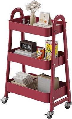 3-Tier Small Rolling Metal Storage Organizer Mobile Utility Cart Kitchen Cart