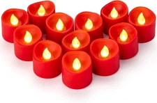 12 Pack Flameless Red Tea Light Battery Operated, Flickering LED Red Votive Cand
