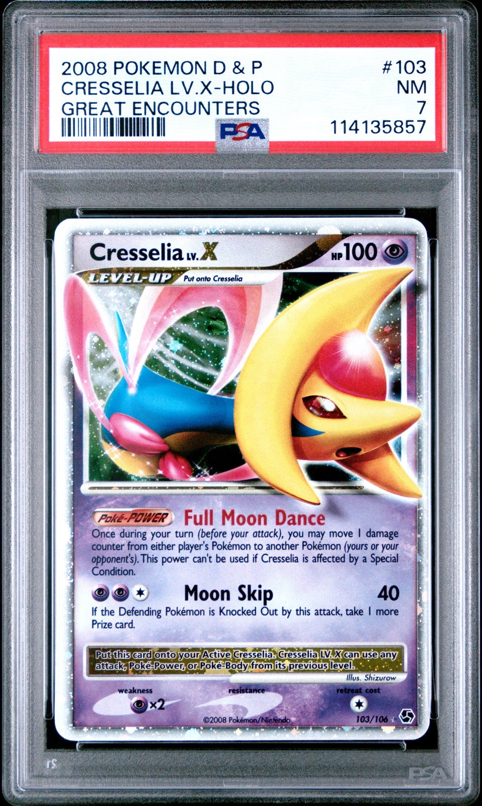 2008 POKEMON GREAT ENCOUNTERS CRESSELIA LV X #103 ULTRA RARE PSA 7 NM #114135857
